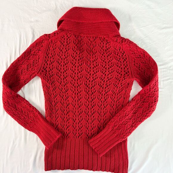 Old Navy Womens S Sweater Wool Angora Shawl Collar Lace Red Cottagecore Regency - Picture 10 of 12